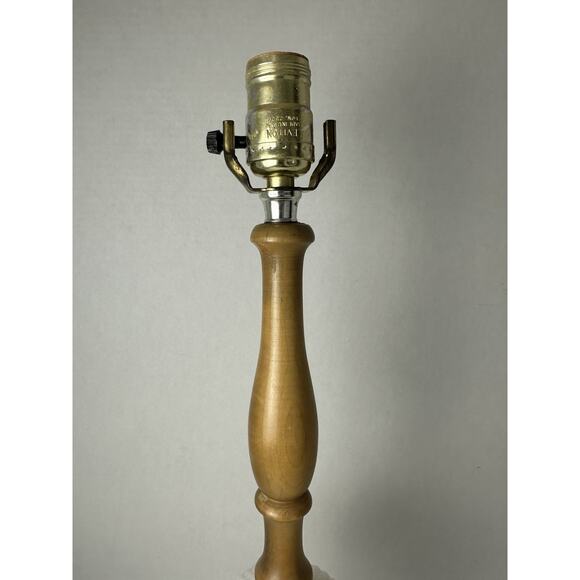 Vintage Mid Century Modern White Milk Glass Hobnail & Wooden Table Lamp - Picture 3 of 8